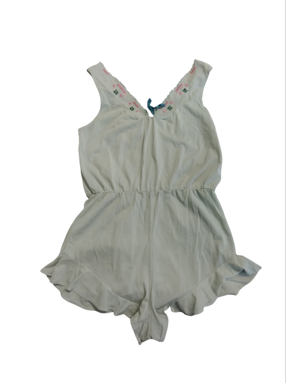 2/$10 Light Green Embroidered V-Neck Romper Lingerie Playful Sexy